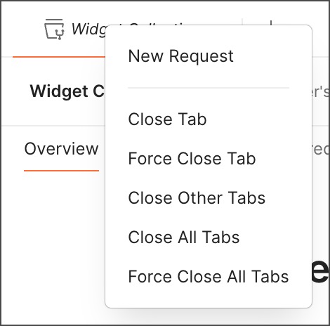 Manage tabs using the actions menu