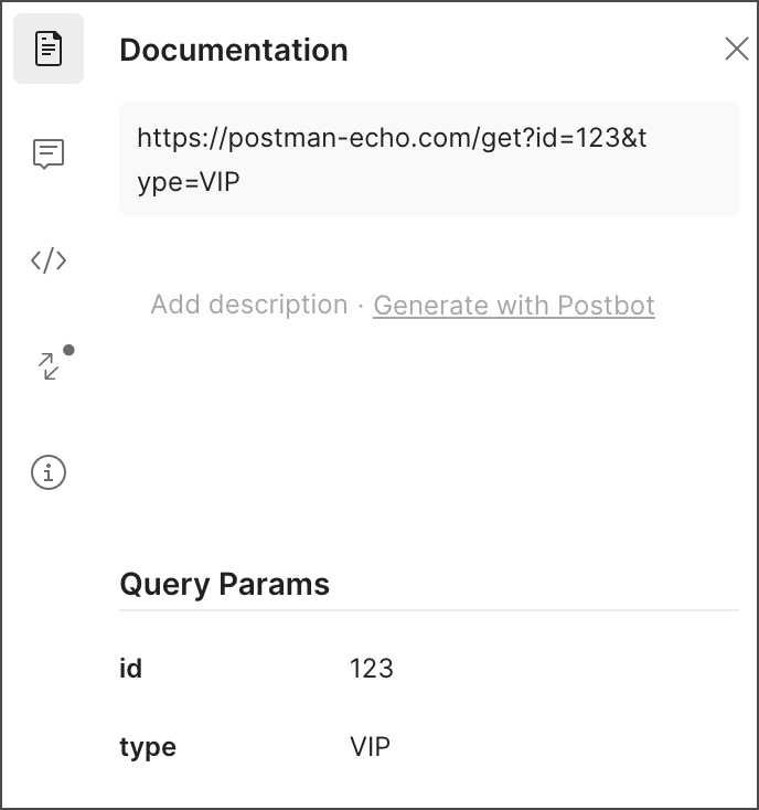 Postman right sidebar showing Documentation view