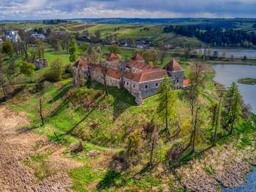 brown and white concrete building on green grass field jigsaw puzzle online