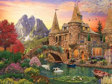 Castle by the river in the mountains online puzzle