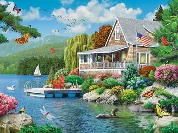 House by the river with a pier online puzzle