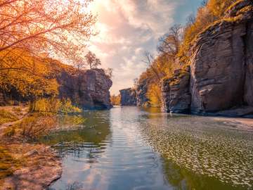 View to a mountain river in early spring online puzzle