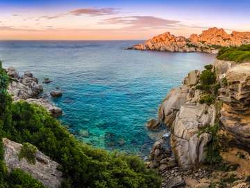 rocky ocean coastline, Capo Testa, Sardinia jigsaw puzzle online