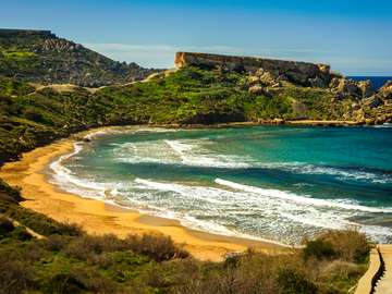 Malta Riviera beach, Mgarr. Ghajn Tuffieha Bay jigsaw puzzle online