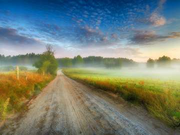 Beautiful summer foggy morning landscape online puzzle