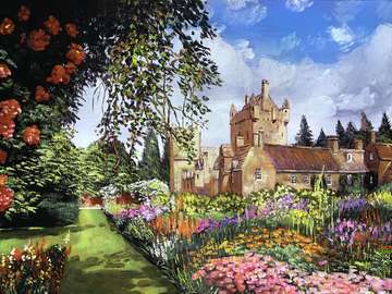 A property in flowers by the castle jigsaw puzzle online