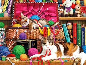 Kittens among yarns jigsaw puzzle online