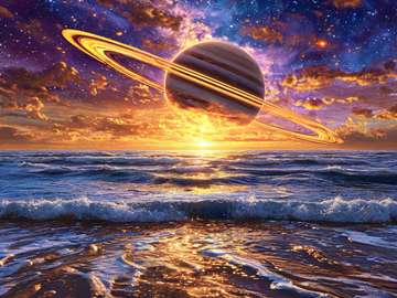 Saturn over the ocean jigsaw puzzle online