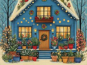 a blue house like from a fairy tale jigsaw puzzle online