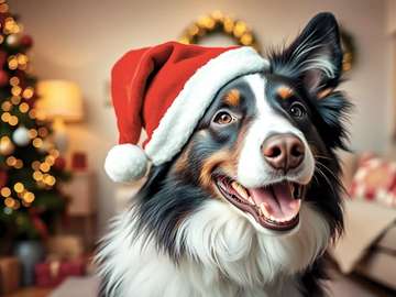 lindo perro con sombrero de santa rompecabezas en línea