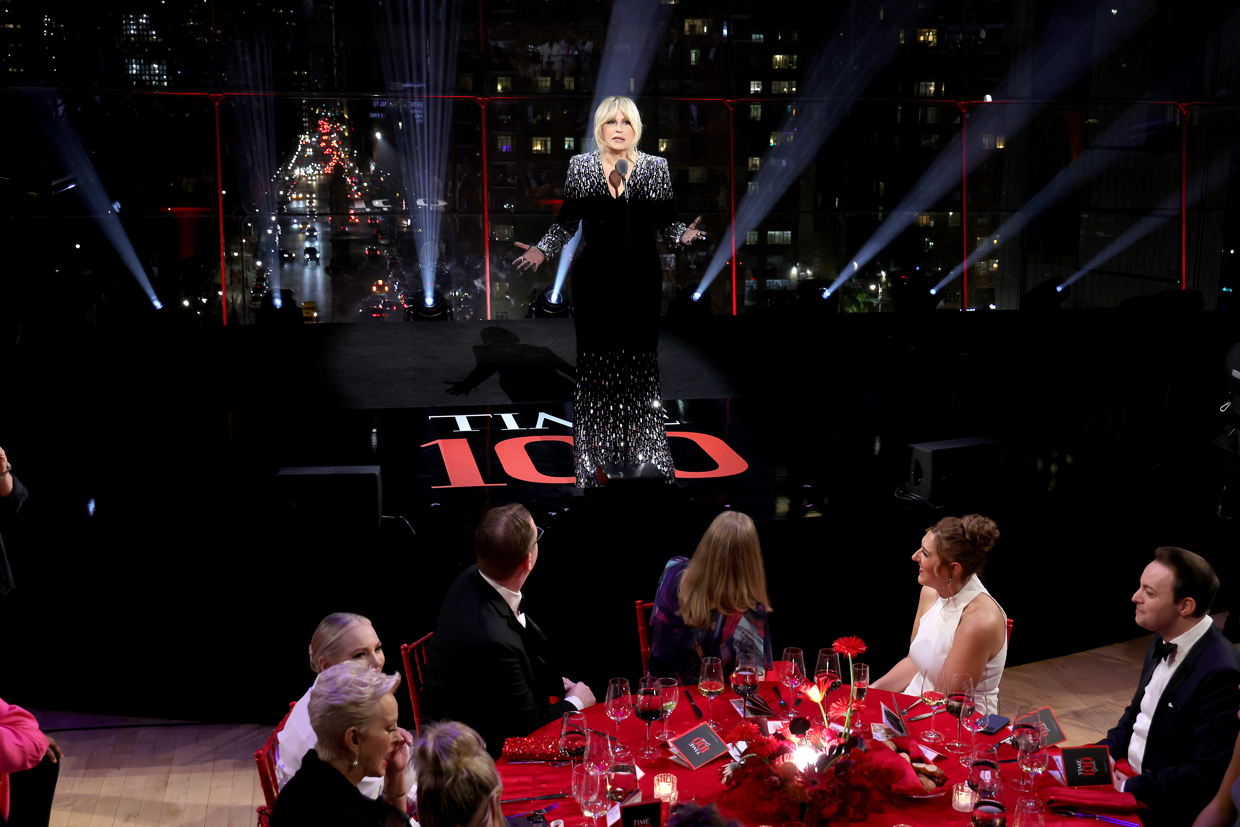 Jennifer Coolidge speaks onstage at the 2023 TIME100 Gala at Jazz at Lincoln Center on April 26, 2023 in New York City.