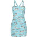 Collectif Retro 1950s Mahina Brighton Postcard Sarong Playsuit in Blue