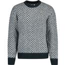 farah mens athens retro herringbone chevron crew neck jumper true navy