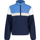 fila vintage mens darwin colour block 1/4 zip fleece jacket fila navy blue white