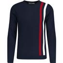 madcap england mens racing stripe crew neck jumper navy