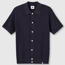 Pretty Green Barker Retro 70s Knitted Shirt in Navy