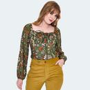 Voodoo Vixen Women's Floral Long Sleeve Tie Top in Green TPA2852