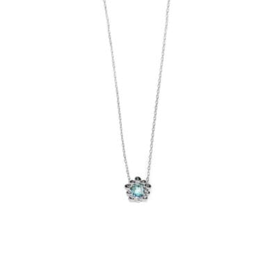 Silver and Blue Topaz Micro Dew Drop Solitaire Necklace