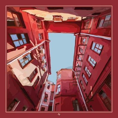 Платок «Красный дворик» (Мокрый шелк)