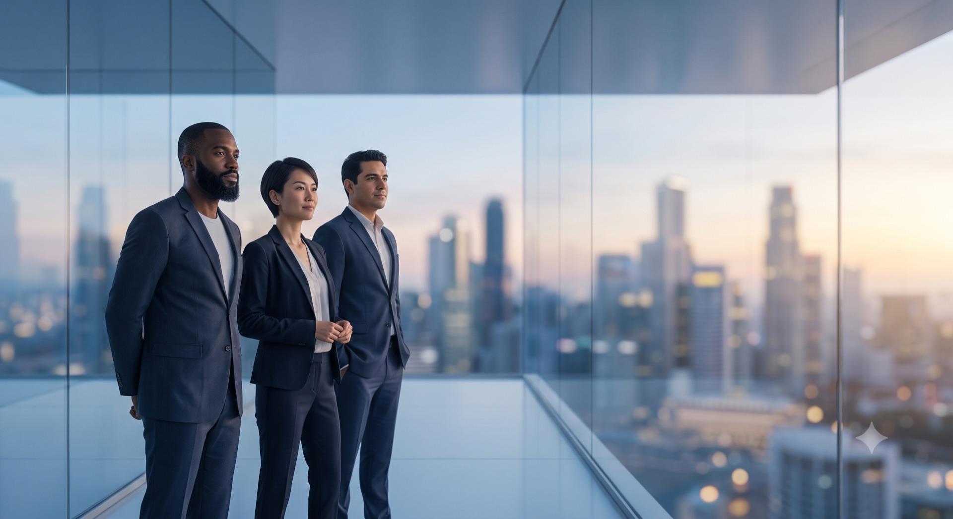 A hired engineering team standing in a modern office, refined candidates delivered end to end