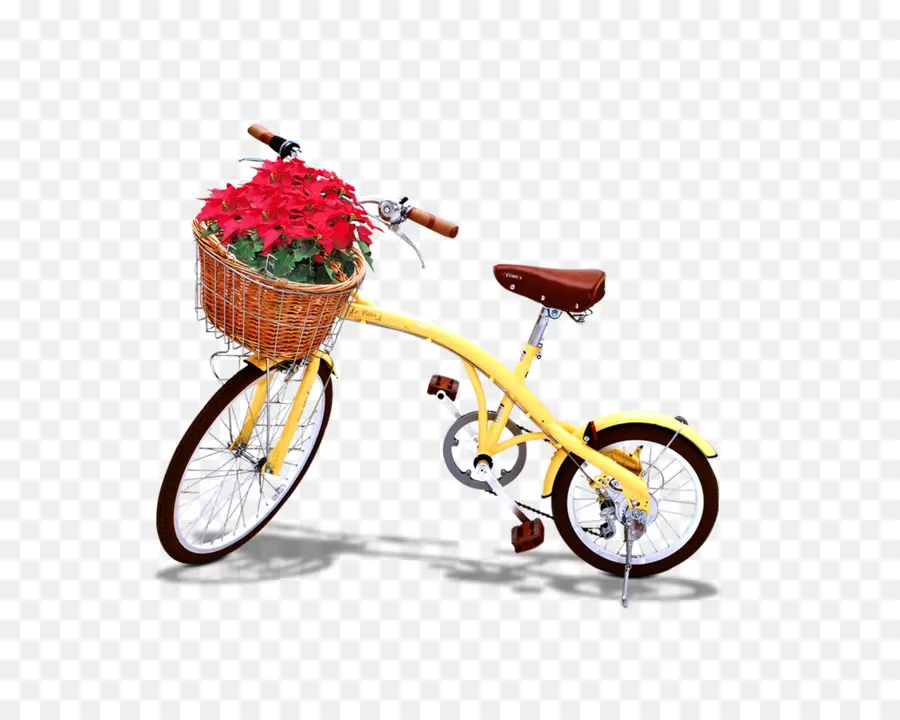 Gelbes Fahrrad mit Blumenkorb