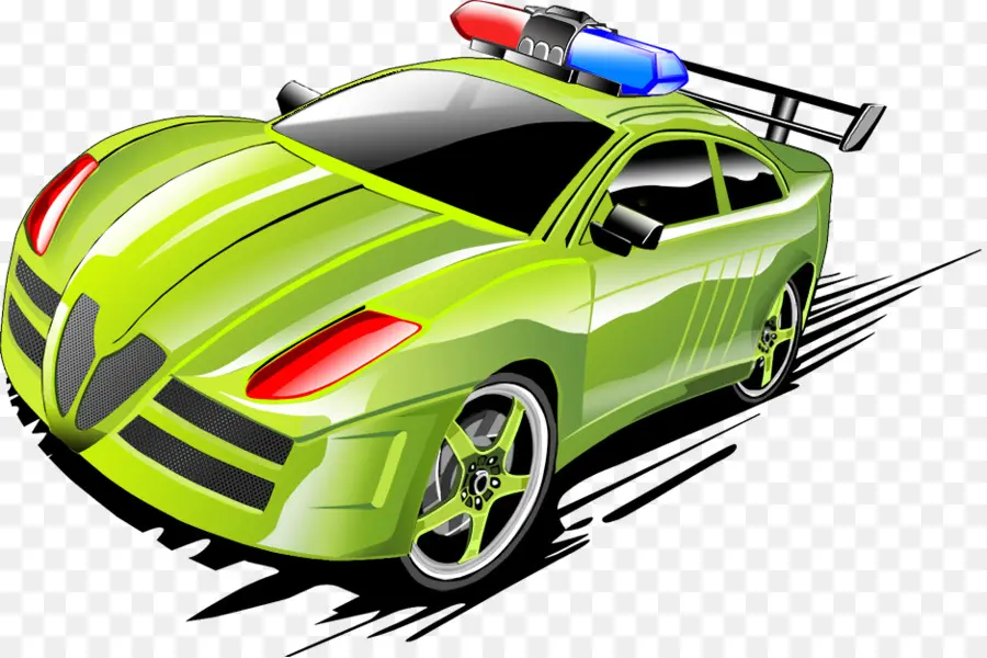 Automobile sportiva verde con luci della polizia