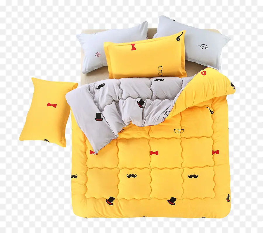 Set biancheria da letto giallo con cuscini