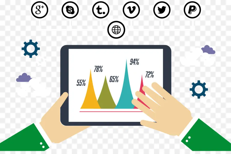 Tablet zeigt Diagramm mit Social-Media-Symbolen an