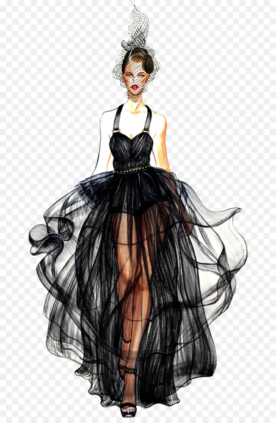 Illustrazione di moda elegante in abito nero