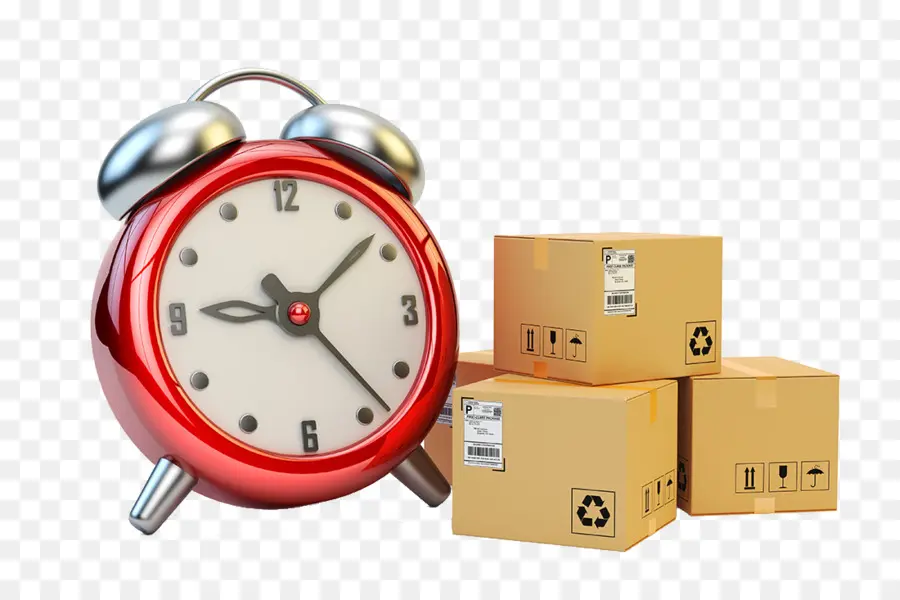 Red Alarm Clock with Shipping Boxes