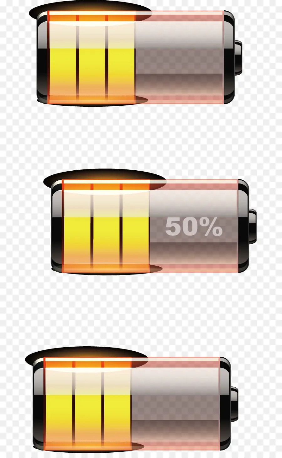 Batteriesymbole, die unterschiedliche Ladezustände anzeigen