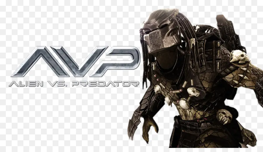 Personaggio alieno predatore in armatura con logo AVP