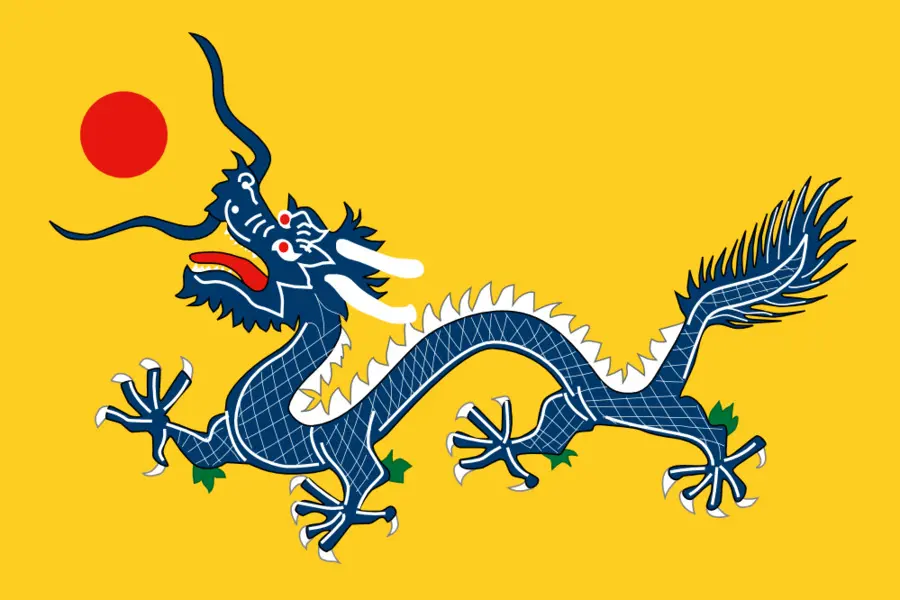 Gelbe Flagge mit blauem Drachen