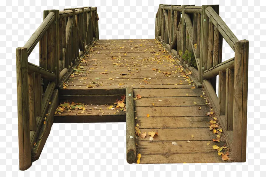 Ponte di legno con foglie autunnali