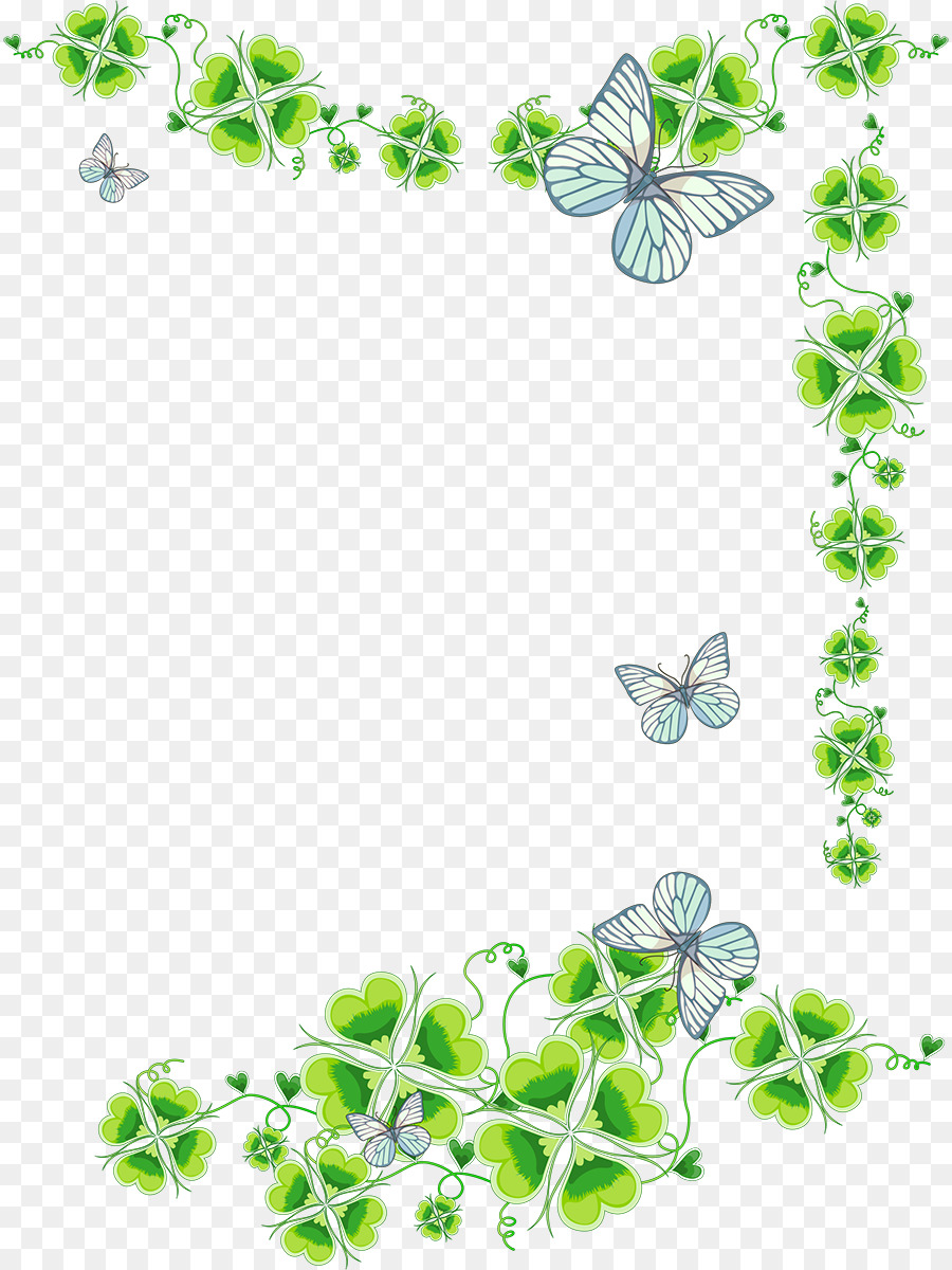 Cornice floreale verde con farfalle