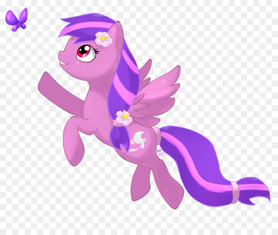 Simpatico pony viola con farfalla