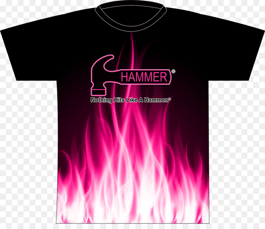 Schwarzes T-Shirt mit rosa Flammen und Hammer-Logo