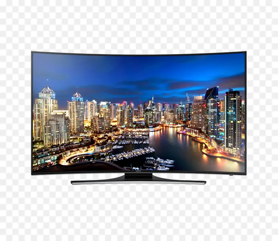 Moderner gebogener Fernseher mit Cityscape-Display