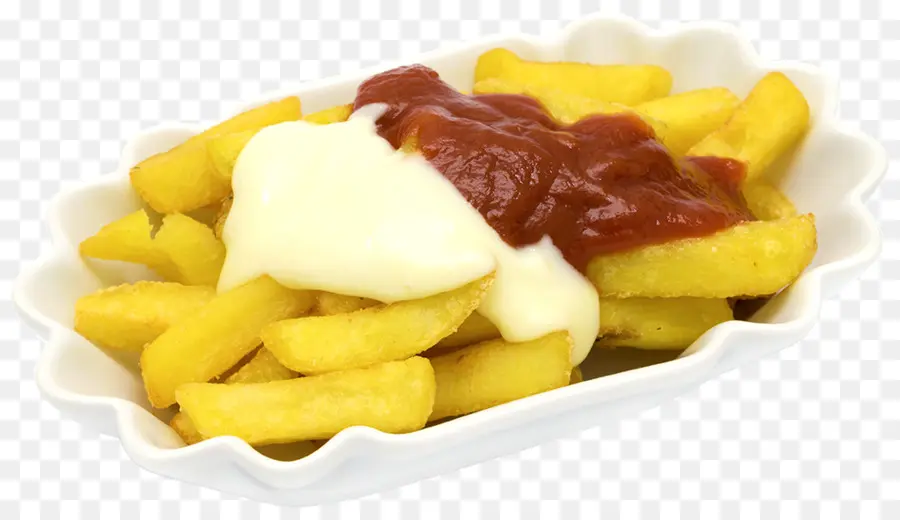 Patatine fritte con ketchup e maionese