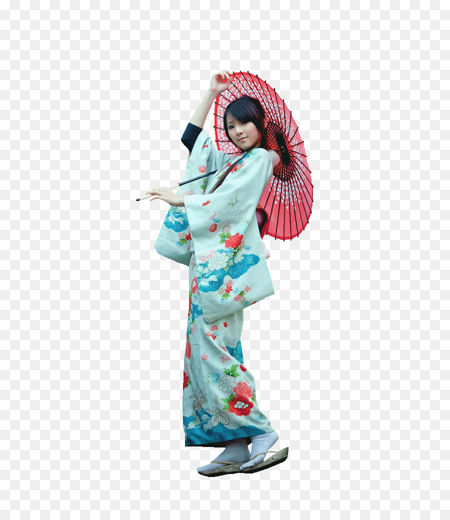 Frau im traditionellen Kimono mit Regenschirm