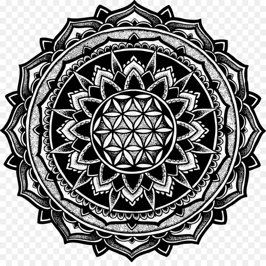 Intricato disegno mandala in bianco e nero