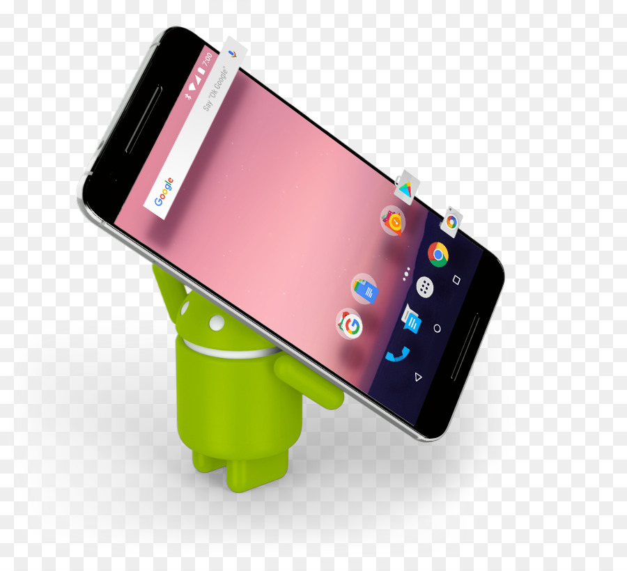 Android-Maskottchen hält Smartphone