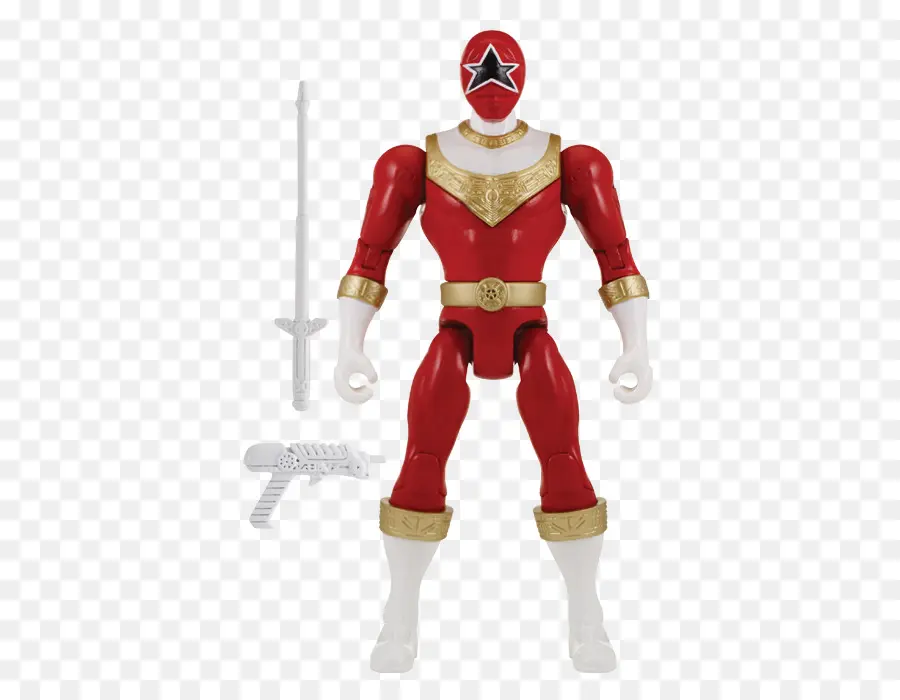 Action figure rossa con spada e pistola