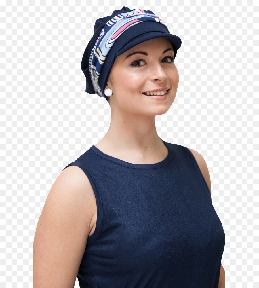 Donna sorridente con cappello blu