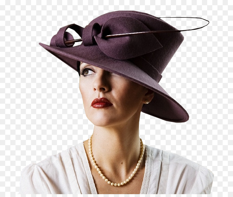 Donna elegante con cappello viola