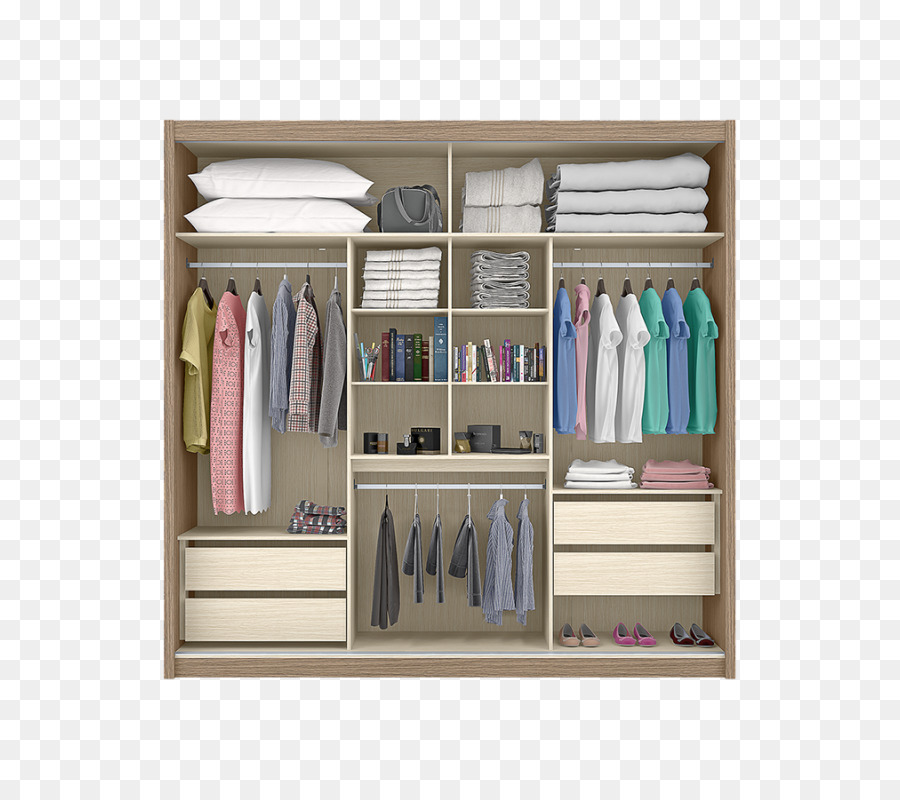 Organisierter Kleiderschrank mit Kleidung