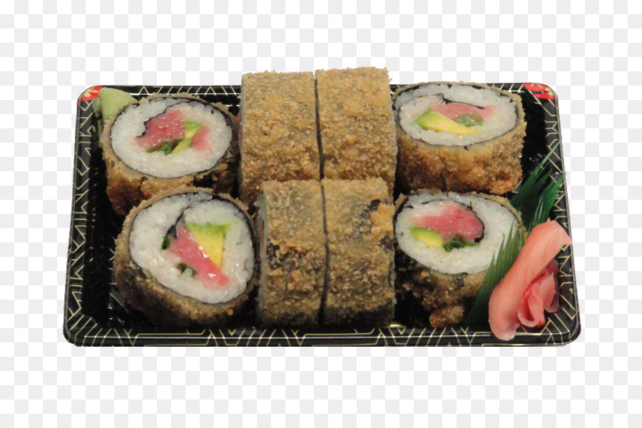 Roll sushi chiên trong khay