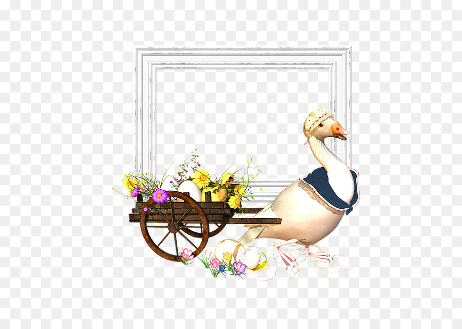 Skurrile Gans mit Blumenwagen