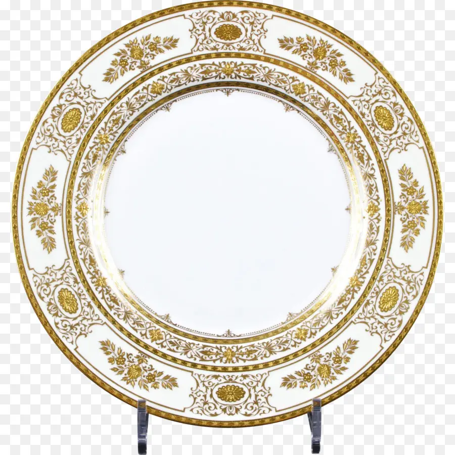 Elegante piatto decorativo in oro e bianco