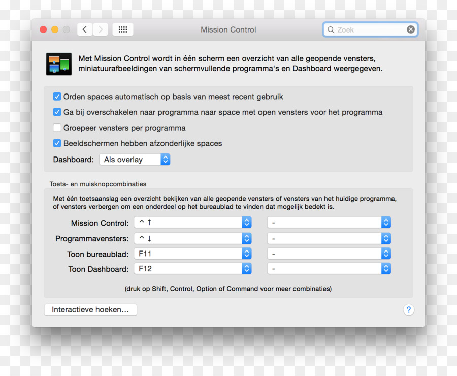 macOS Drop-down-Liste Dashboard